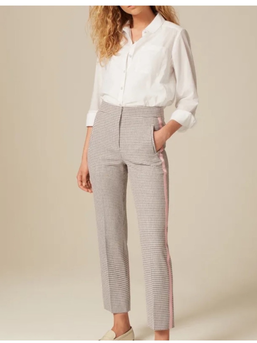 ME+EM Feminine Check Slim Crop Pants Pink Ribbon Side Stripe Women’s US 4 - Picture 3 of 8